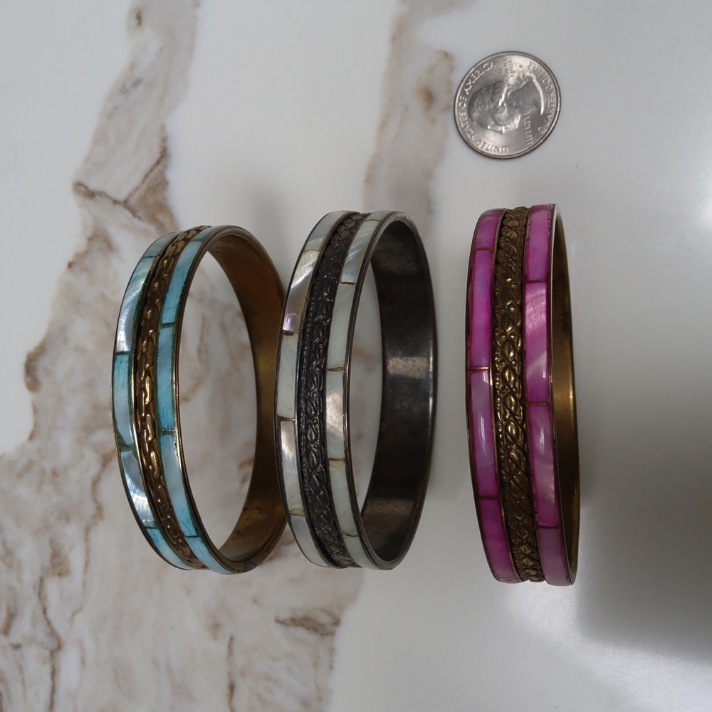 Vintage Mother of Pearl bronze bracelets - Picture 6 of 7